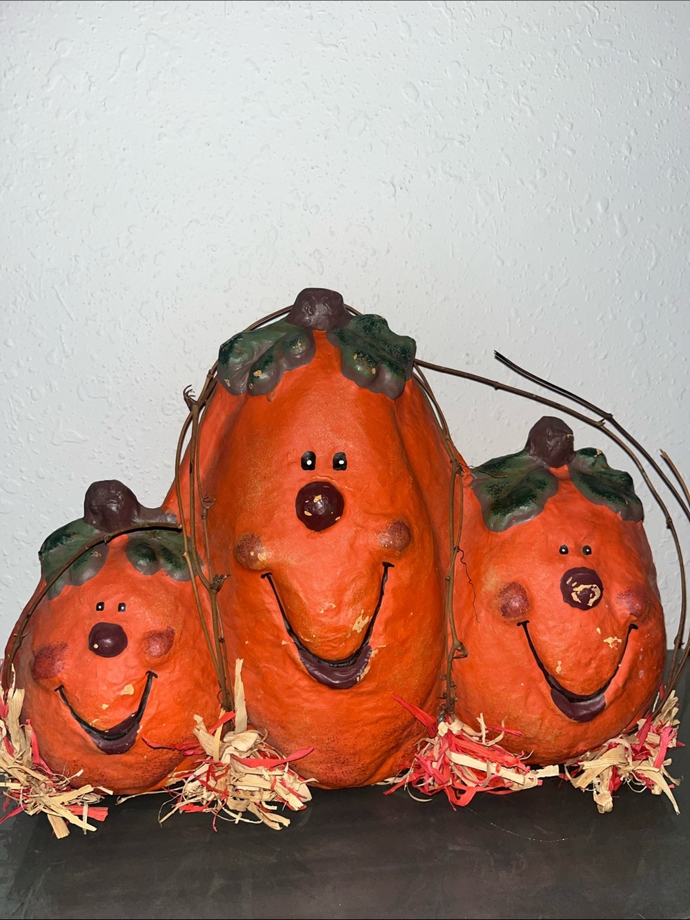 Vintage Festive Orange Pumpkin paper mâché Trio Home Accent